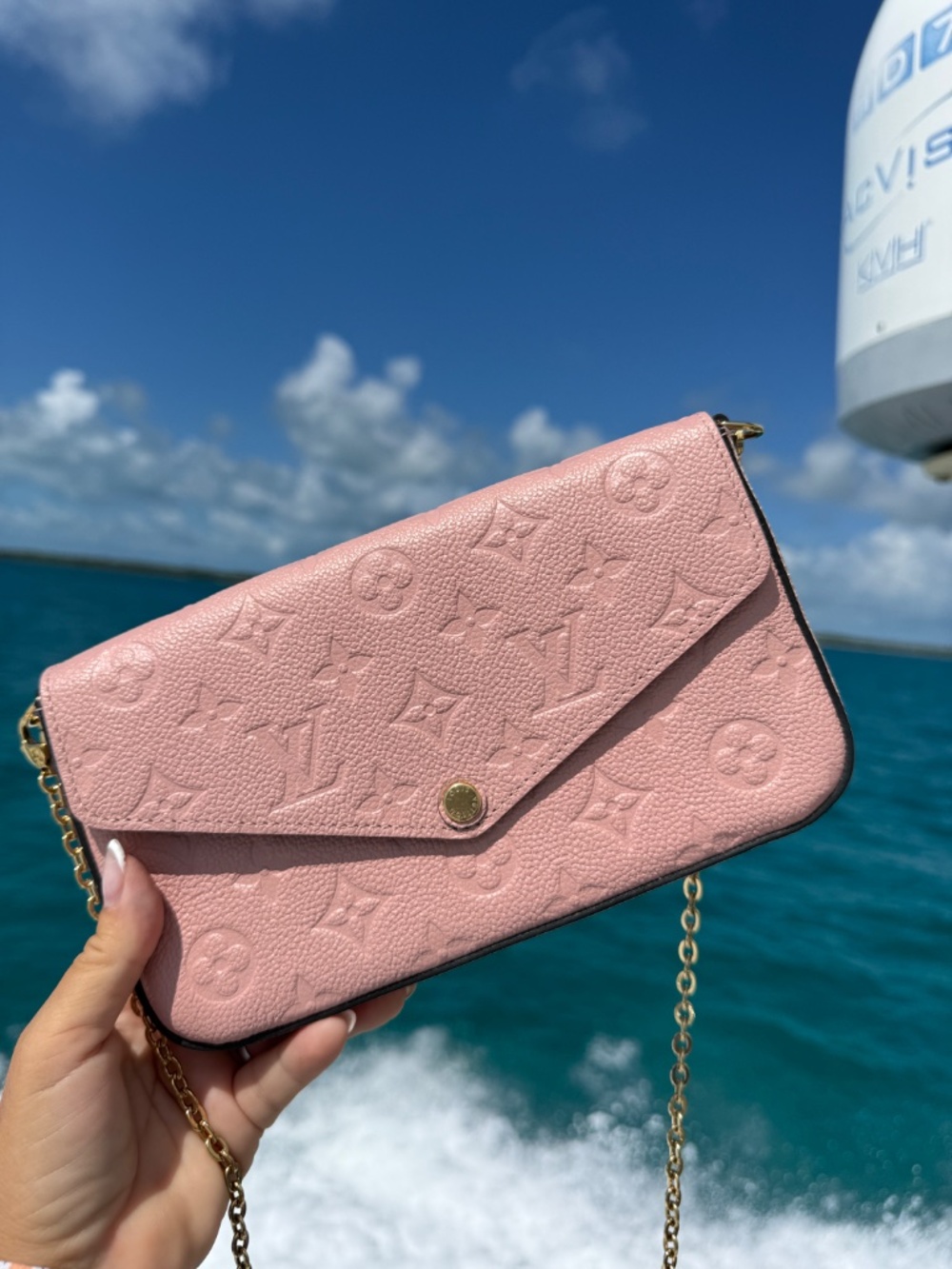 SOLD Louis Vuitton Empreinte Pochette Felicie Chain Wallet Rose Poudre Pre-Owned - Picture 2 of 10